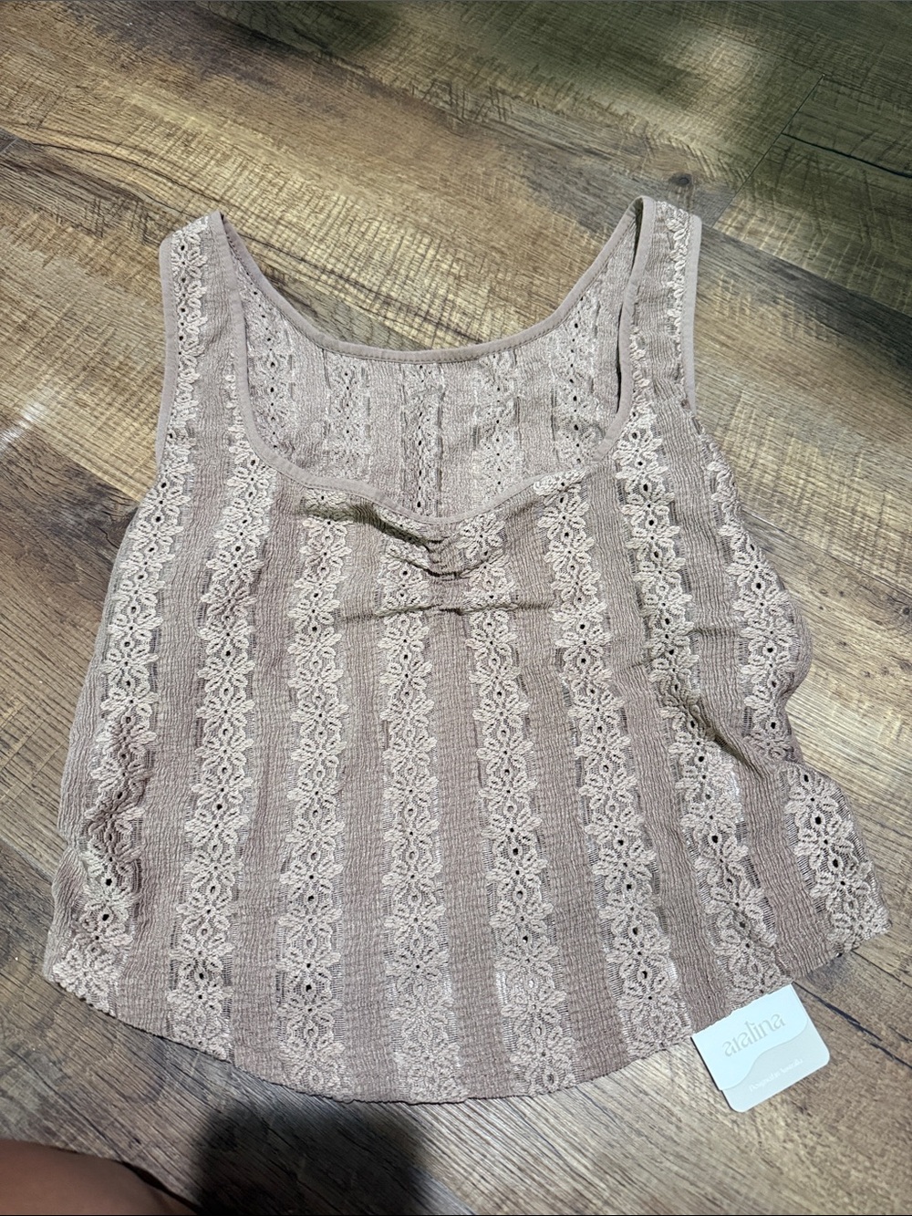 Beige Lace-Trim Knit Tank Top